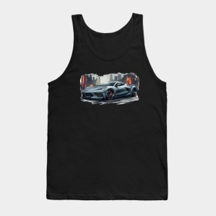 Gray C8 Corvette City Scene Supercar Racecar Muscle Car Sportscar Street Scene Grey Corvette C8 Tank Top